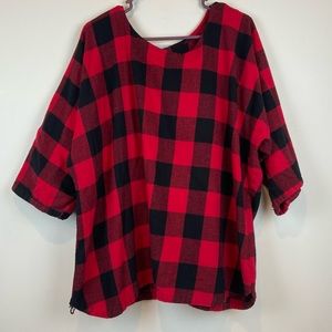 Handmade Red & Black Plaid Drop Shoulder Shirt Short Sleeve